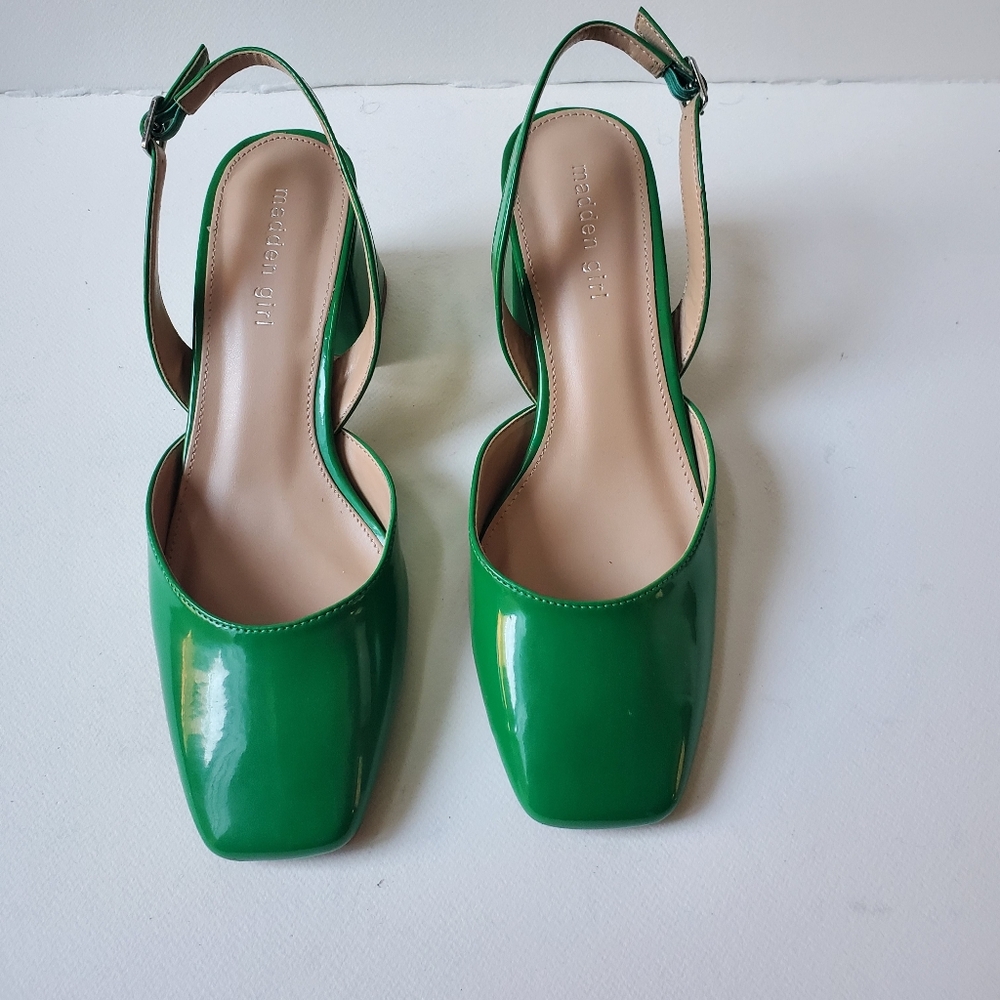 MADDEN GIRL NOVVAA SLINGBACK GREEN PATENT BLOCK HEEL SHOE - Picture 3 of 11